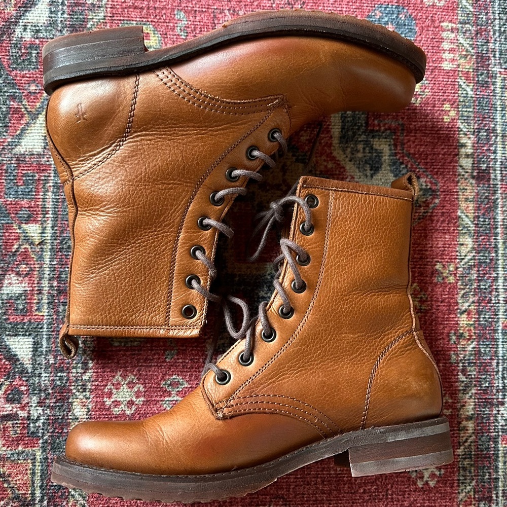 Frye Veronica Combat Boot Women’s US 7 Camel Leather Lace-Up - Picture 9 of 11